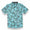 Baja Llama green monkey and bird party print Recycled Poly stretch short sleeve button up shirt