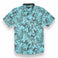 Baja Llama green monkey and bird party print Recycled Poly stretch short sleeve button up shirt