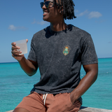 Agave El Sativo acid wash black graphic tee by Baja Llama. Collaboration with El Sativo organic tequila featuring a bold teal agave plant with El Sativo branding. Soft fabric and relaxed fit for adventurous style.