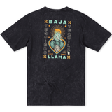 Agave El Sativo acid wash black graphic tee by Baja Llama. Collaboration with El Sativo organic tequila featuring a bold teal agave plant with El Sativo branding. Soft fabric and relaxed fit for adventurous style.