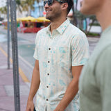 Man wearing the Backstage Pass Vagabond Button Up outdoors