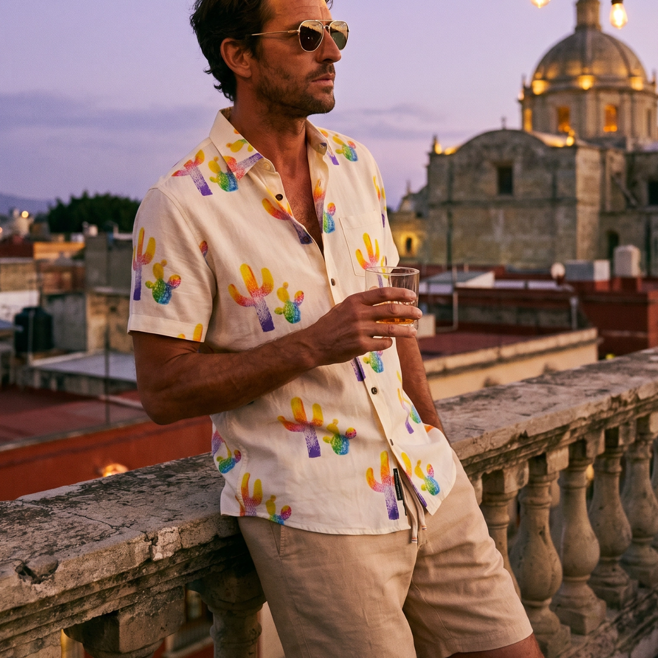 Premium men’s colorful cactus button up shirt