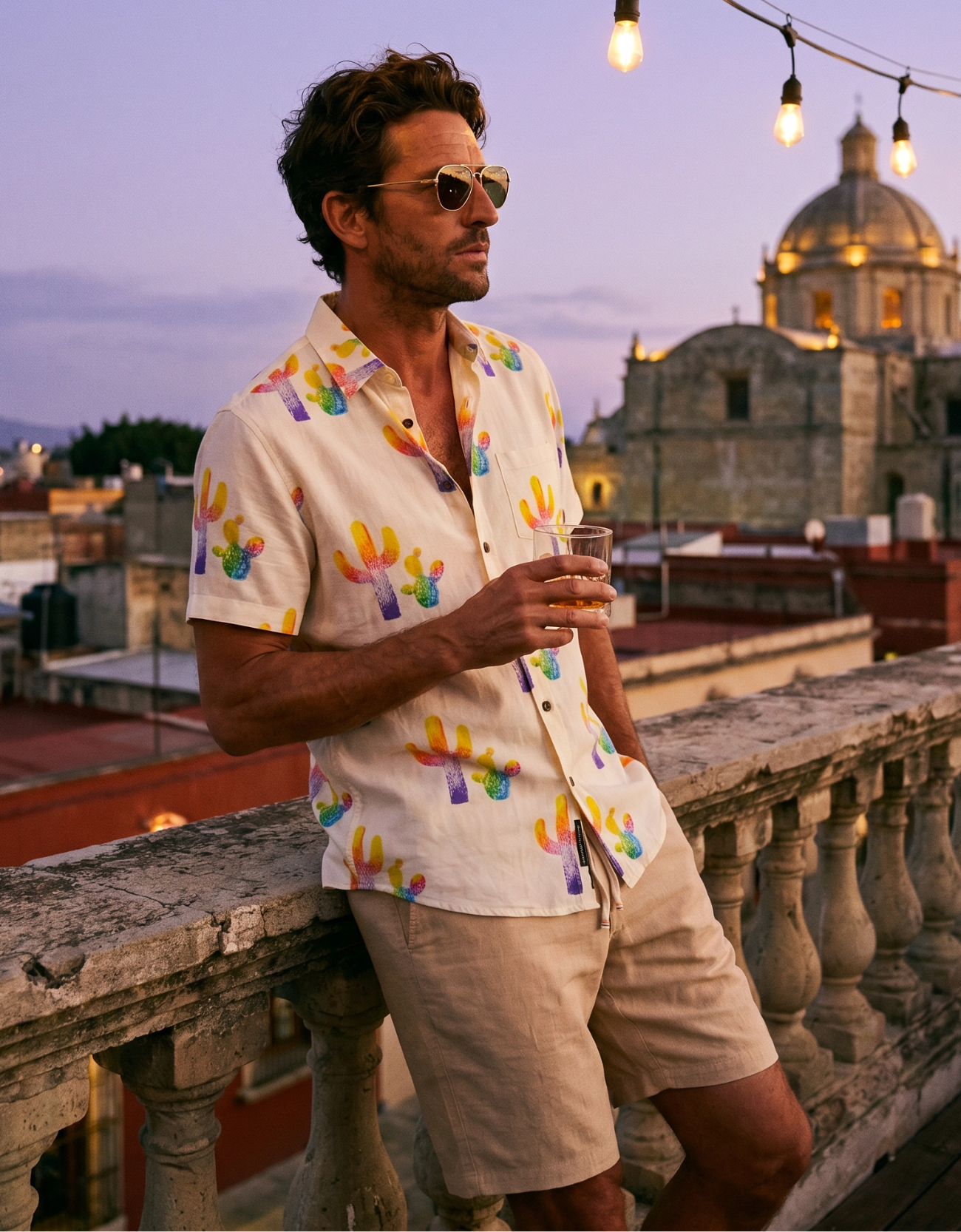Premium men’s colorful cactus button up shirt