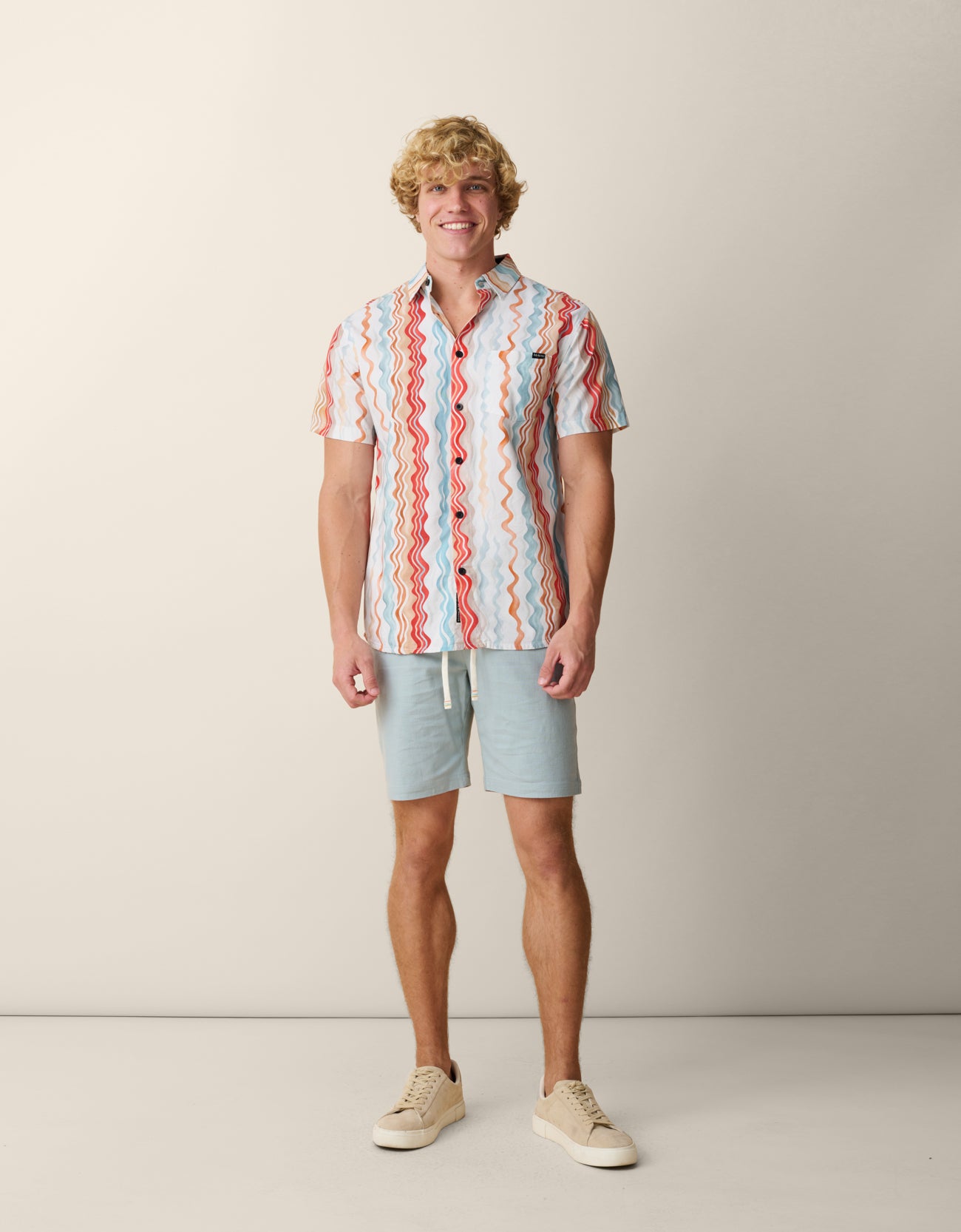 Men’s wavy stripe button up shirt front view