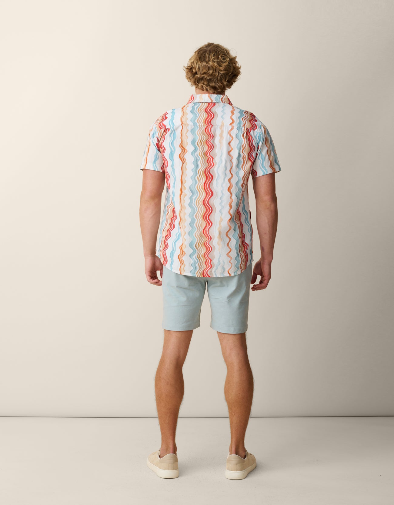 Men’s wavy stripe button up shirt  back view
