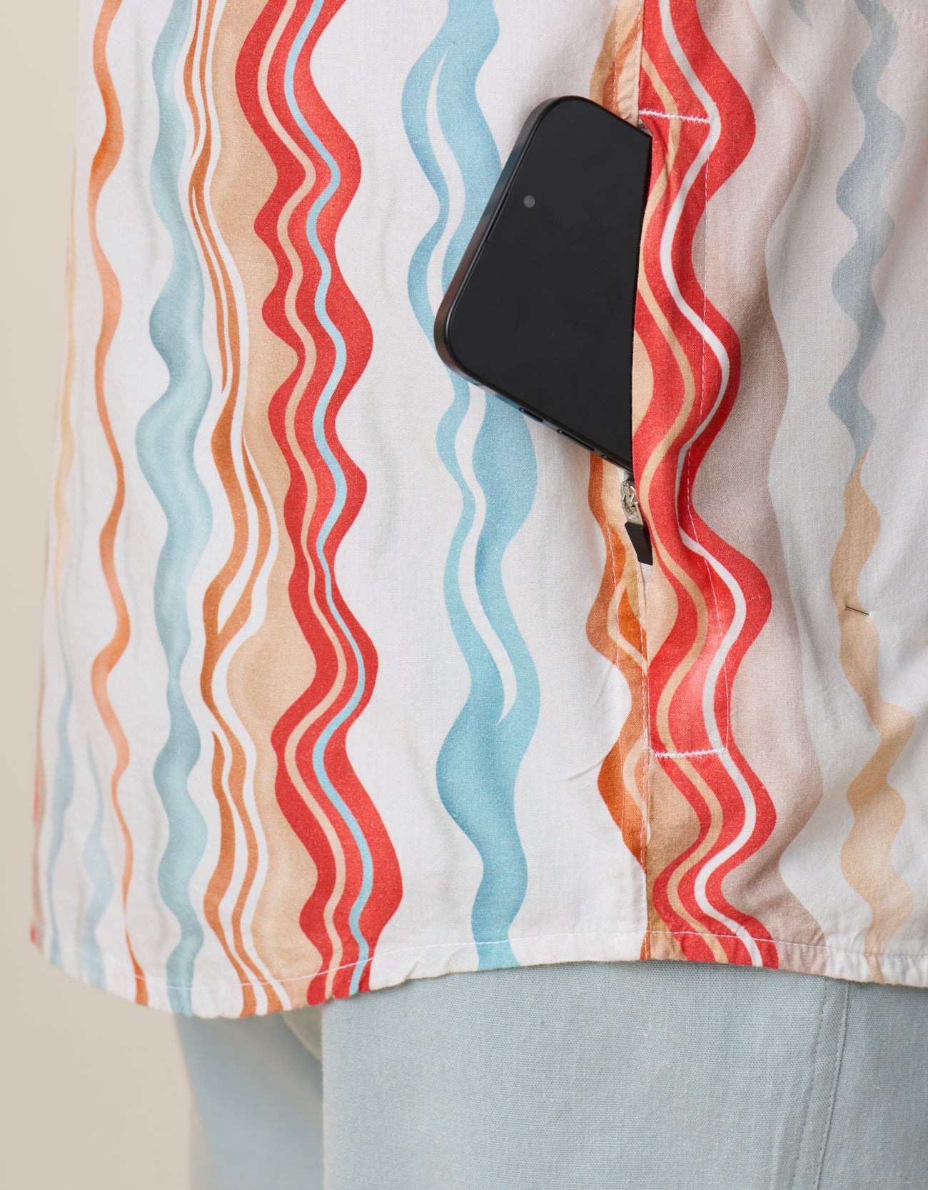Premium stripe button up with hidden zip pocket
