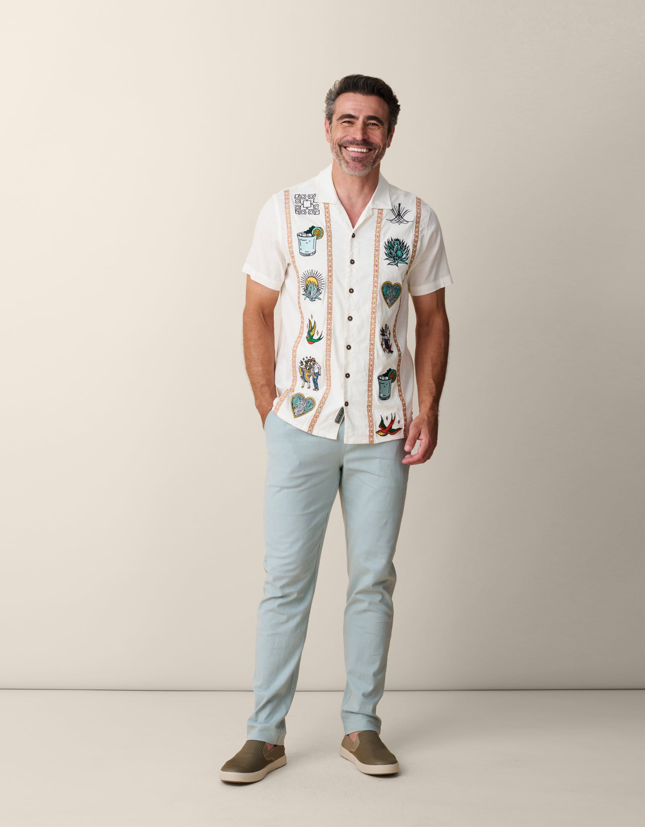 Baja Llama El Sativo Tequila Guayabera button up shirt with embroidered details