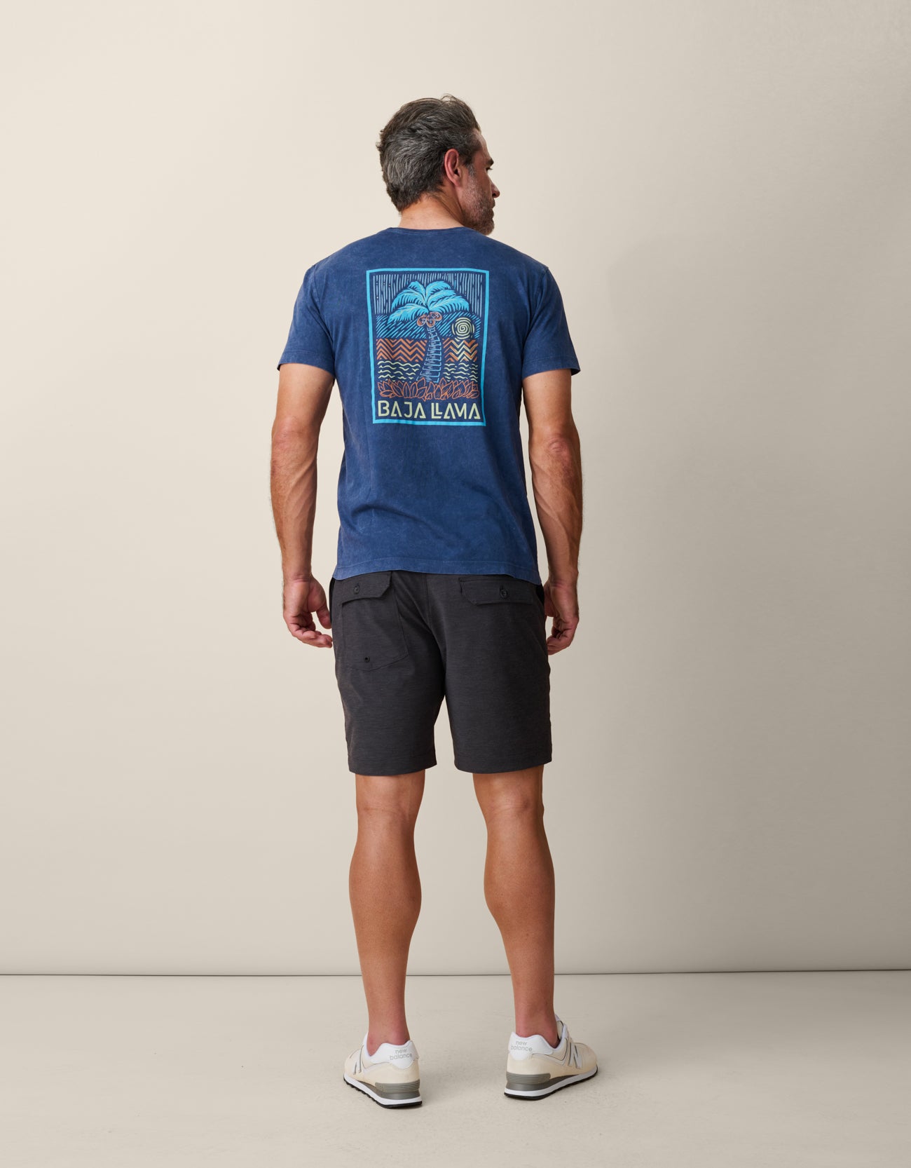 Baja Llama Neon Palm graphic tee navy