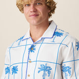 Men’s palm embroidered camp collar shirt with contrast piping
