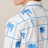 Camp collar shirt with fully embroidered palm trees and piping