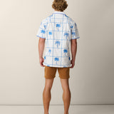 Men’s vacation shirt with embroidered palms and contrast trim
