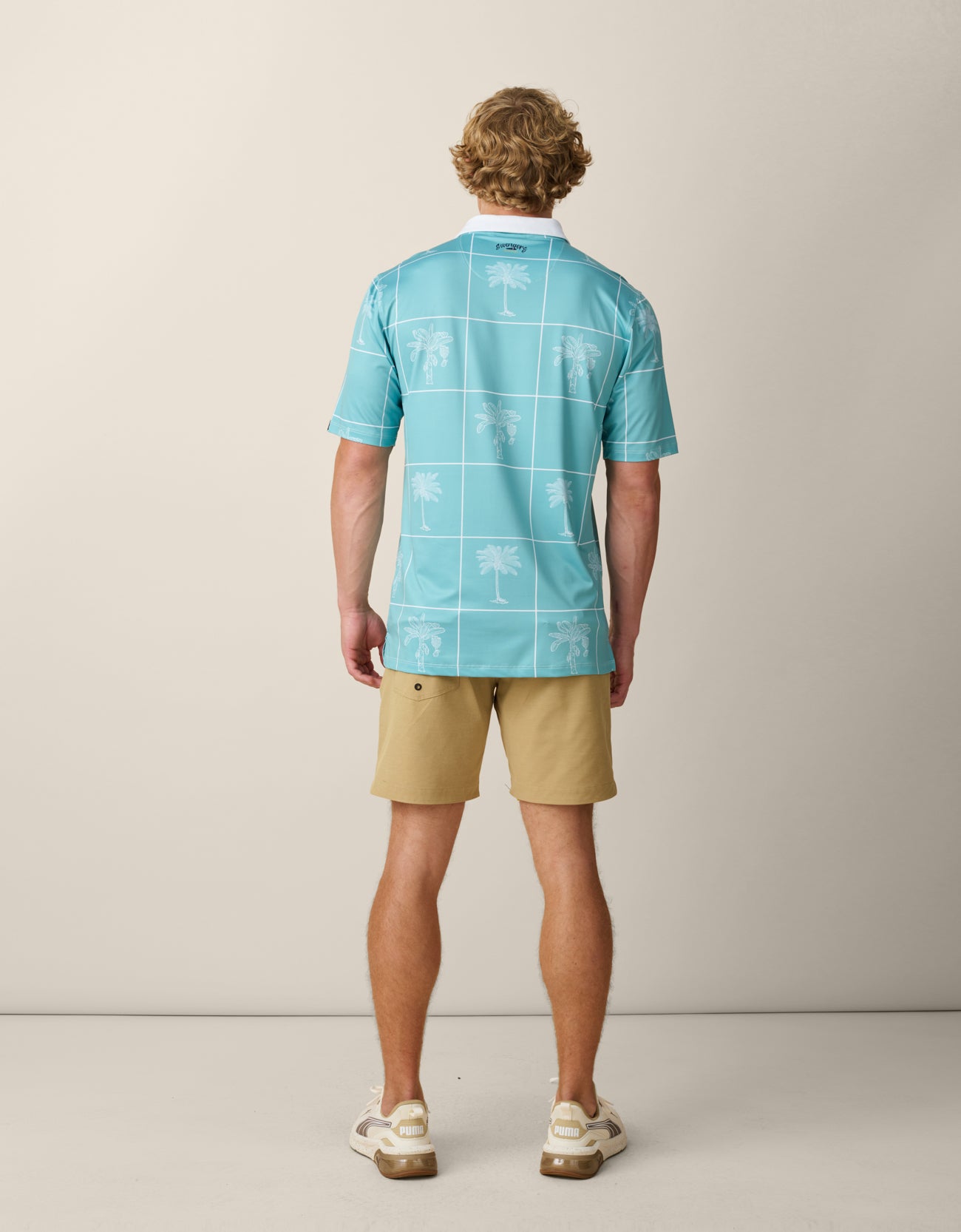 Palm green tropical print golf polo shirt