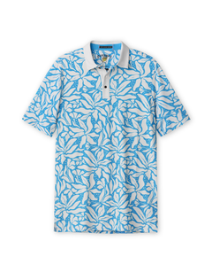 Men’s blue tropical performance golf polo front view
