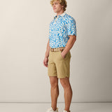 Summer golf polo with blue and cream print
