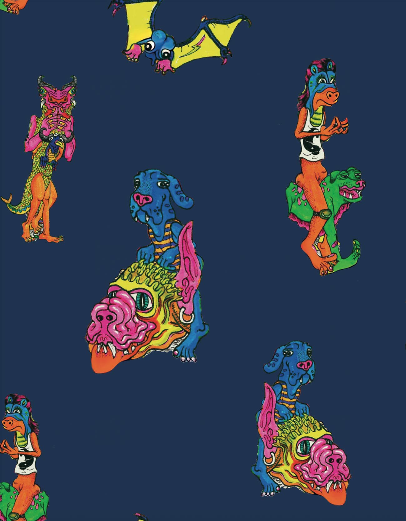 Navy men's swim trunks featuring digital crazy animals graphics print.