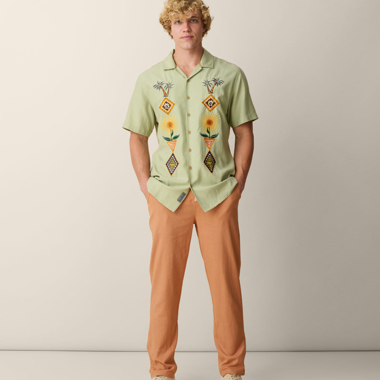 Baja Llama One Off shirt with vertical geometric embroidery