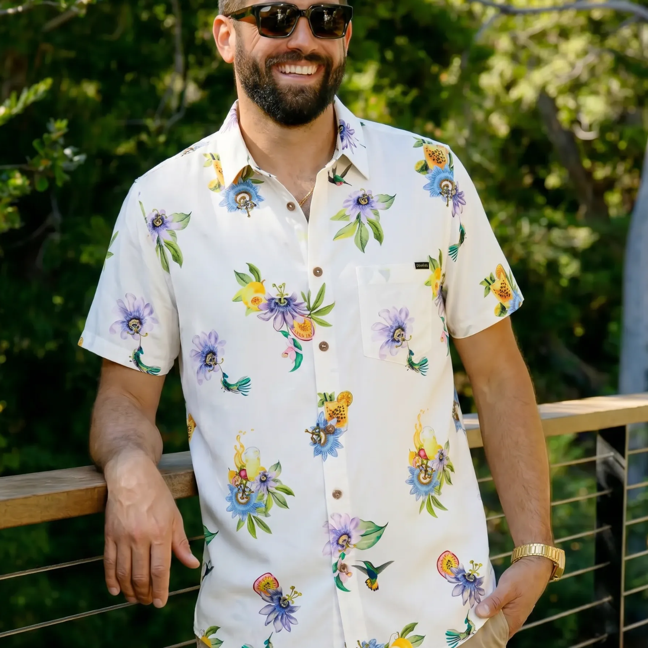 Premium men’s tropical floral button-up shirt
