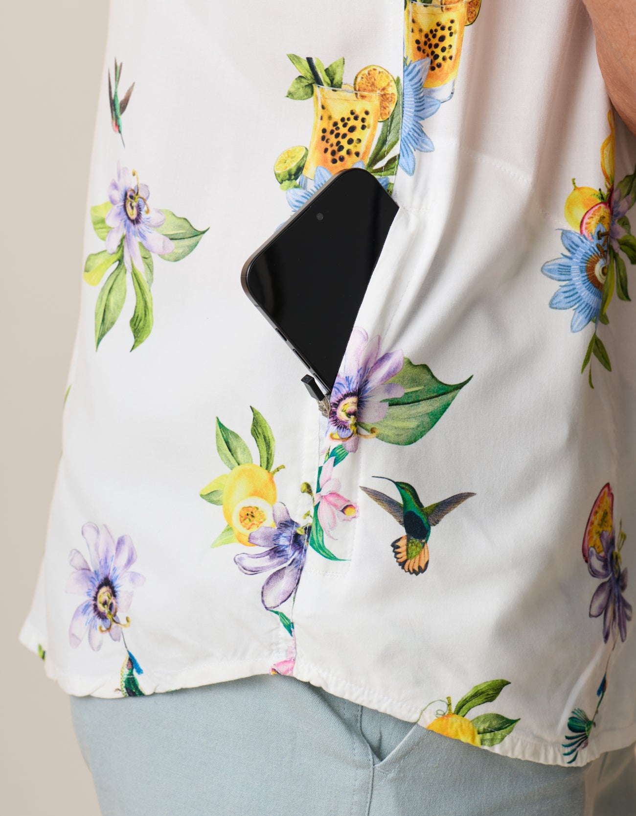 Premium men’s button-up with hidden zip pocket
