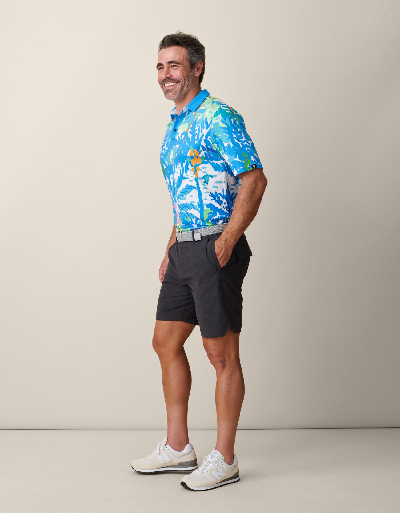 Modern tailored fit tropical performance polo