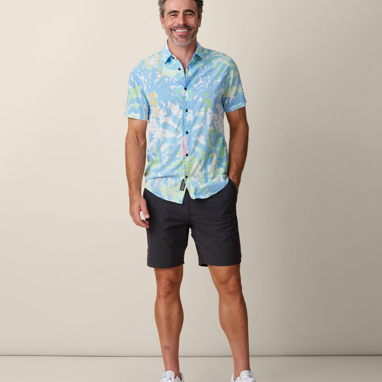 Model wearing Pastel Paradise Mojave Button Up

