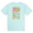 La Republica Bananera icy mint graphic tee by Baja Llama featuring colorful tropical cartoon map with monkeys, bananas, and playful fiesta theme