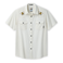 White short-sleeve shirt with bee embroidered designs on a white background
