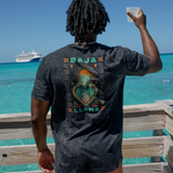 Agave El Sativo acid wash black graphic tee by Baja Llama. Collaboration with El Sativo organic tequila featuring a bold teal agave plant with El Sativo branding. Soft fabric and relaxed fit for adventurous style.