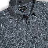 Baja Llama Black and white Mongoose vs Cobra Print Recycled Poly stretch short sleeve button up shirt