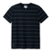 Black and turquoise striped t-shirt on a white background