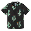 Black button up shirt with bright green cactus print and side zipper pocket
