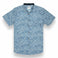 Blue button up shirt with wave print and hidden side zipper pocket