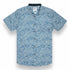 Blue button up shirt with wave print and hidden side zipper pocket