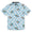 Light Blue checkered button up shirt with psychedelic mushroom print in rainbow colors
