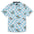 Light Blue checkered button up shirt with psychedelic mushroom print in rainbow colors