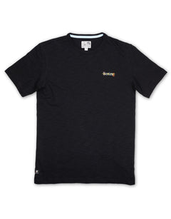 Baja Llama black slub pima cotton t-shirt with 'Boring' chest embroidery