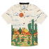 Cream short sleeve button up shirt featuring desert landscape and cactus print