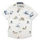Baja Llama Light button-up with U.S. Navy inspired whimsical island and sea monster artwork. Perfect for standout tropical style.