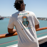 Cream graphic tee with teal El Sativo Tequila elements, featuring a detailed agave plant design. Soft and comfortable with a bold, artistic touch for a stylish, casual look.