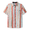 Front view of the Baja Llama Cross Your Waves 7-Seas relaxed fit button-up shirt featuring a vibrant, multicolored vertical wave pattern with a chest pocket.