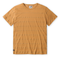 Mustard yellow/camel t-shirt with blue pattern stripes on a white background