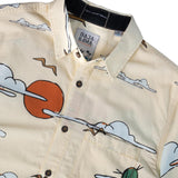 Cream short sleeve button up shirt featuring desert landscape and cactus print