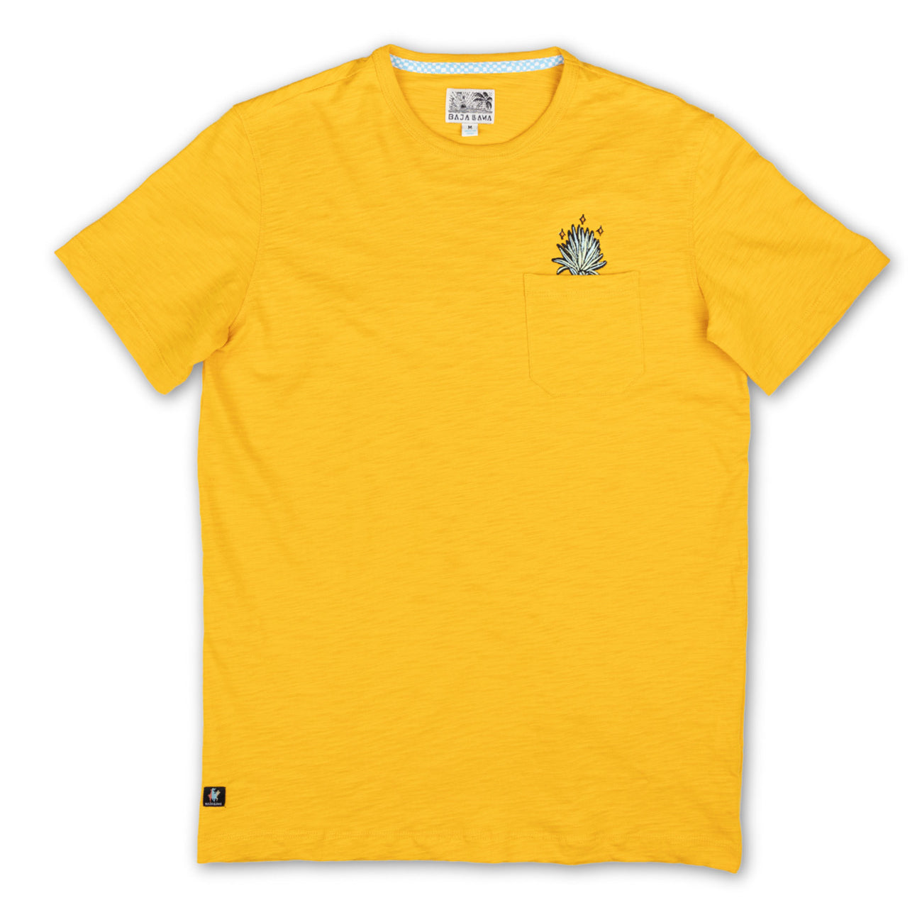 Yellow Baja Llama El Sativo Agave Slub Pima Pocket Tee with embroidered agave detail.