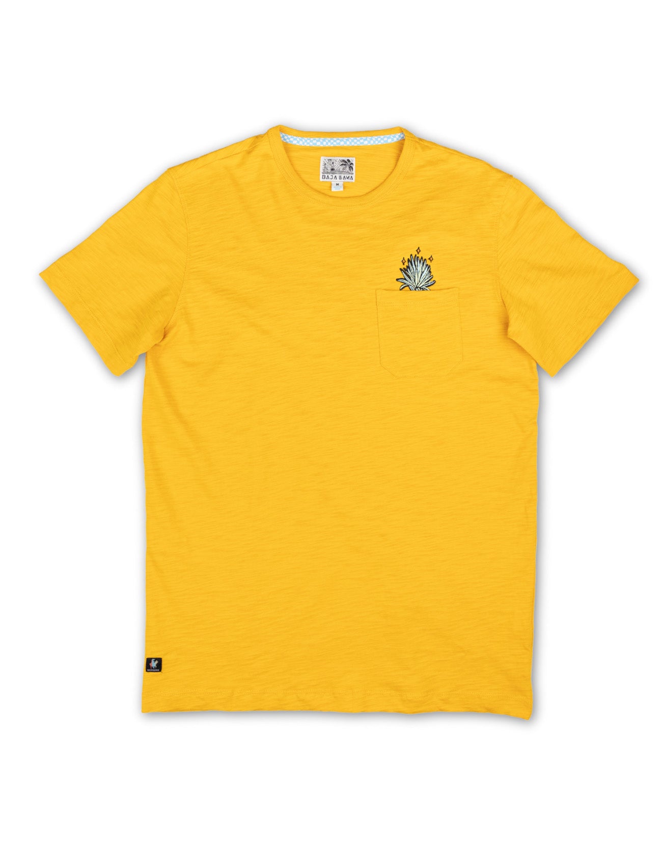 Yellow Baja Llama El Sativo Agave Slub Pima Pocket Tee with embroidered agave detail.