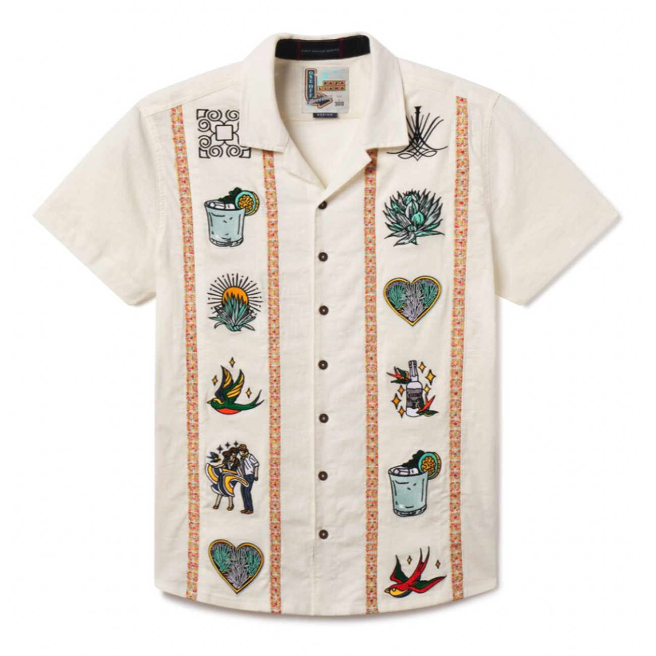 Baja Llama El Sativo Tequila Guayabera button up shirt with embroidered details