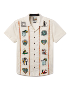 Baja Llama El Sativo Tequila Guayabera button up shirt with embroidered details