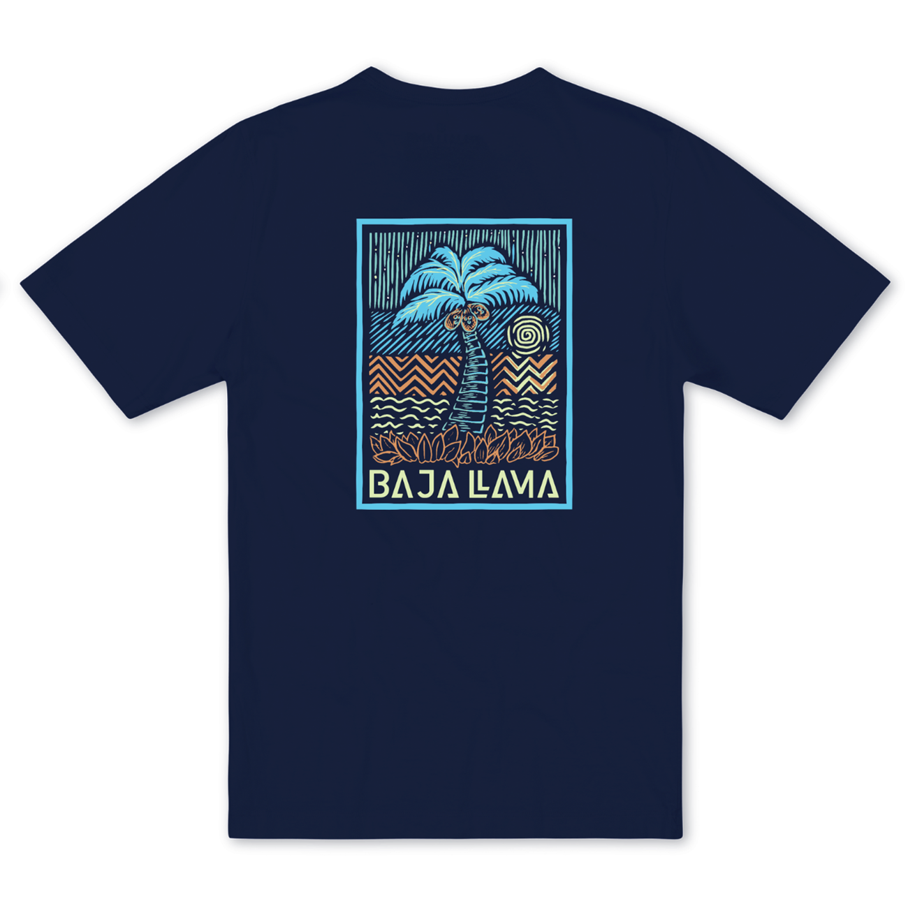 Baja Llama Neon Palm graphic tee navy