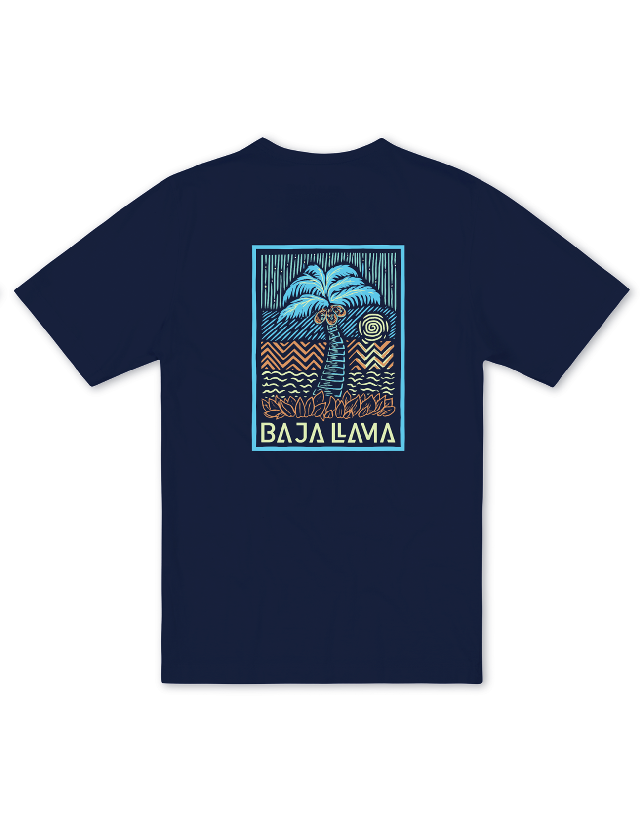 Baja Llama Neon Palm graphic tee navy