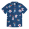 Baja Llama Flower Powers Mojave perforated button-up shirt in blue with all-over tropical floral print.