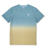 Baja Llama Rock On Cactus Embroidered Primo S.E. Heavy Tee featuring a blue-to-tan dip-dye gradient effect with a small white embroidered rock-on sign cactus on the left chest.