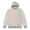 Front view of the Baja Llama Loopy Lines McGee light pullover hoodie, featuring a classic grey and white striped pattern, a front kangaroo pocket, and ribbed hem and cuffs.